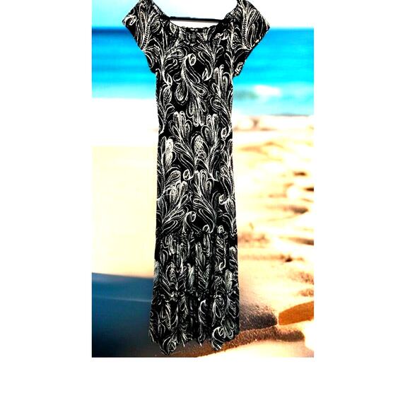 Maxi Dress EXTREME flare tiered Ruffles long boho Peasant Fairy island resort M - Picture 5 of 6